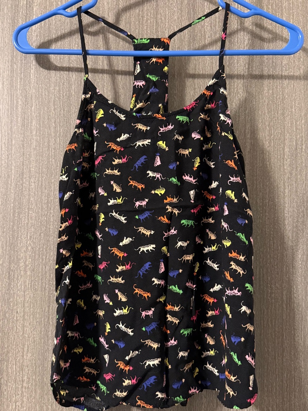 H&M Black Tank Top with Multicolor Cat Print